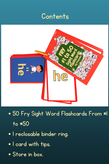 Fry 1 to 50 Sight Words Flashcards Content