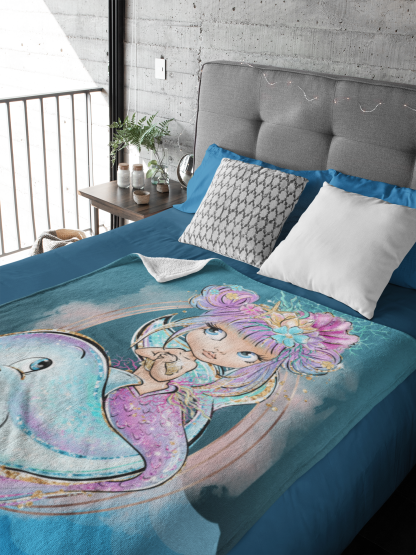 Mermaid on Dolphin blanket on bed