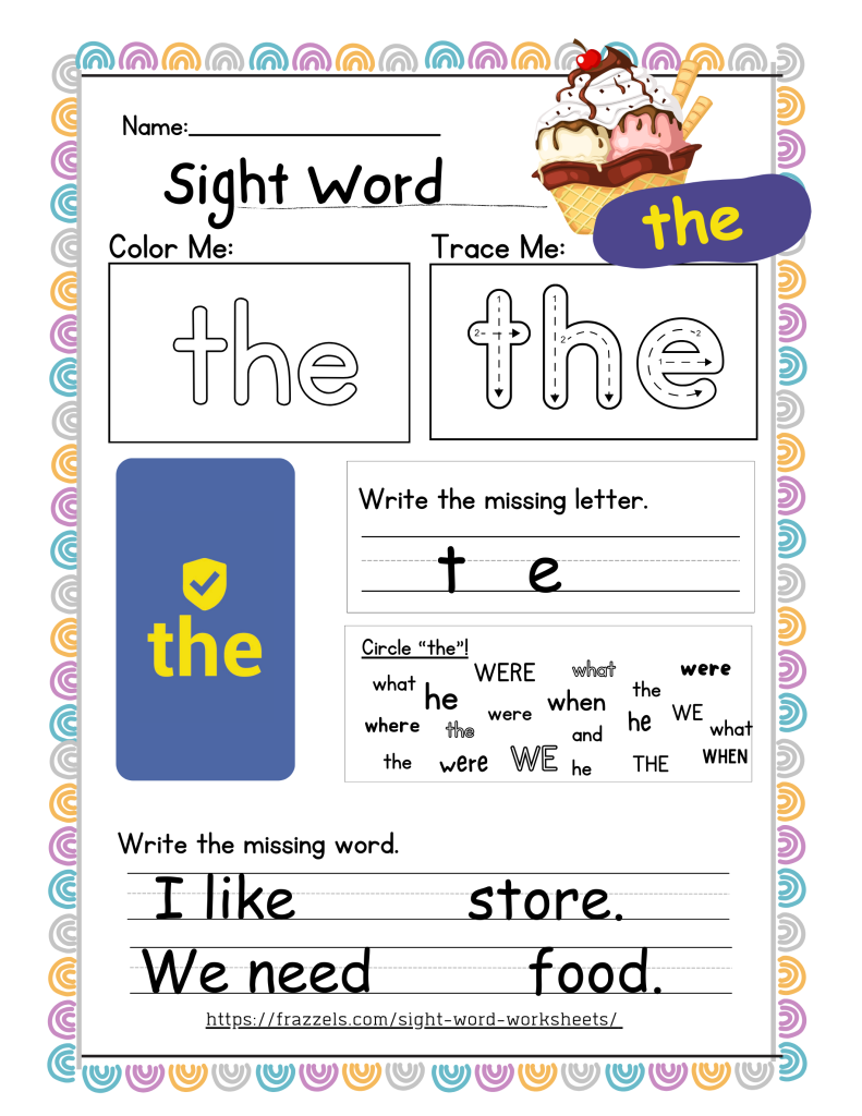 "the" Sight Word Worksheet (FREE)