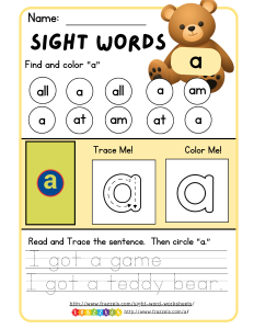 "a" Sight Word Worksheet thumbnail