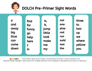 Dolch Pre-Primer Word List Thumbnail