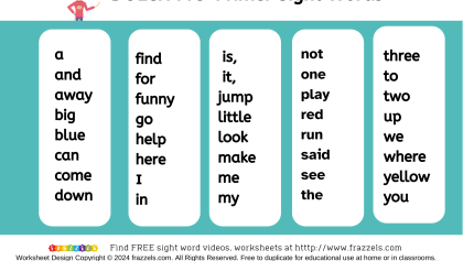 Dolch Pre-primer Word List Thumbnail