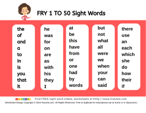 FRY 1 to 50 Sight Word Lists -thumbnail