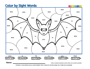 Color by sight words - bat - was, is, he, it, you, that - thumbnail