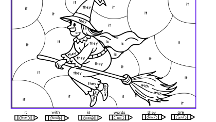 Color by sight words – witch – it, with, is, words, they, are